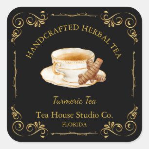 Adesivo Quadrado Rótulo Quadrado do Tea Turmeric Vintage