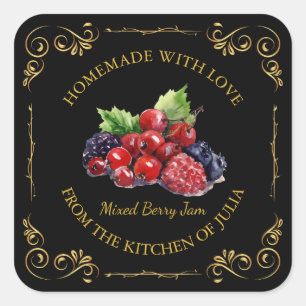 Adesivo Quadrado Rótulo Quadrado Misturado de Berry Jam para Homema