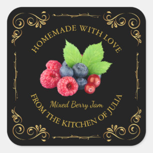 Adesivo Quadrado Rótulo Quadrado Misturado de Berry Jam para Homema