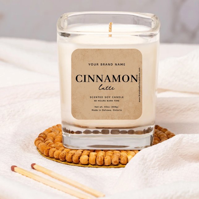 Adesivo Quadrado Rótulo Russo do Café Castanho Moderno (Criador carregado)