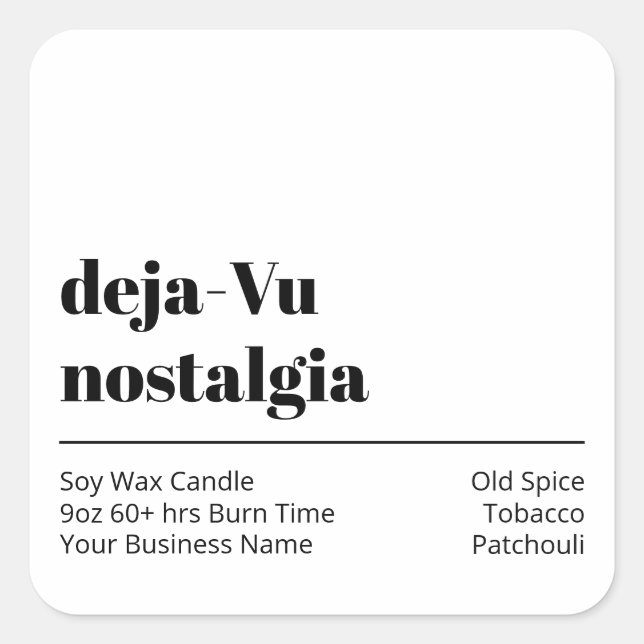 Adesivo Quadrado Rótulos Brancos de Produto de Texto Moderno (Frente)