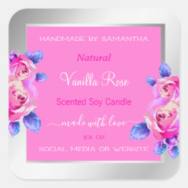 Adesivo Quadrado Rótulos de embalagem de produtos, rosa e prateado,