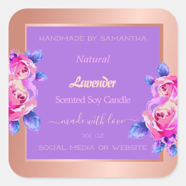 Adesivo Quadrado Rótulos de empacotamento de produto Dourado com Ro (Frente)