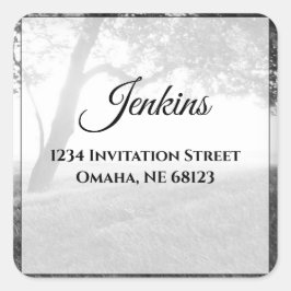 Adesivo Quadrado Rótulos de endereço preto e branco de devolução de