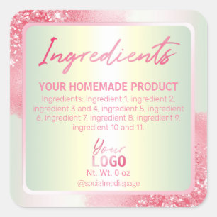Adesivo Quadrado Rótulos de Ingredientes de Literatura Rosa Luxuos