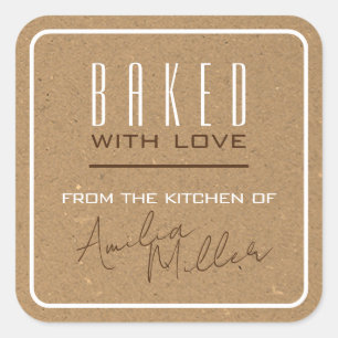 Adesivo Quadrado Rótulos de Lid de Baking Castanho de Papel Kraft S