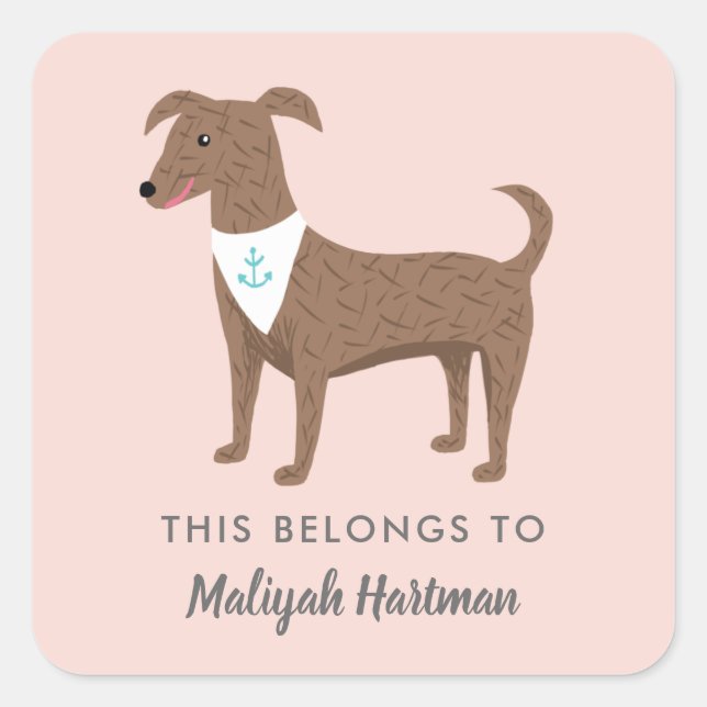Adesivo Quadrado Rótulos de Nome da Escola para Meninas de Puppy (Frente)