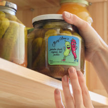 Rótulos de Pickles e Pimentões Divertidos em Desen