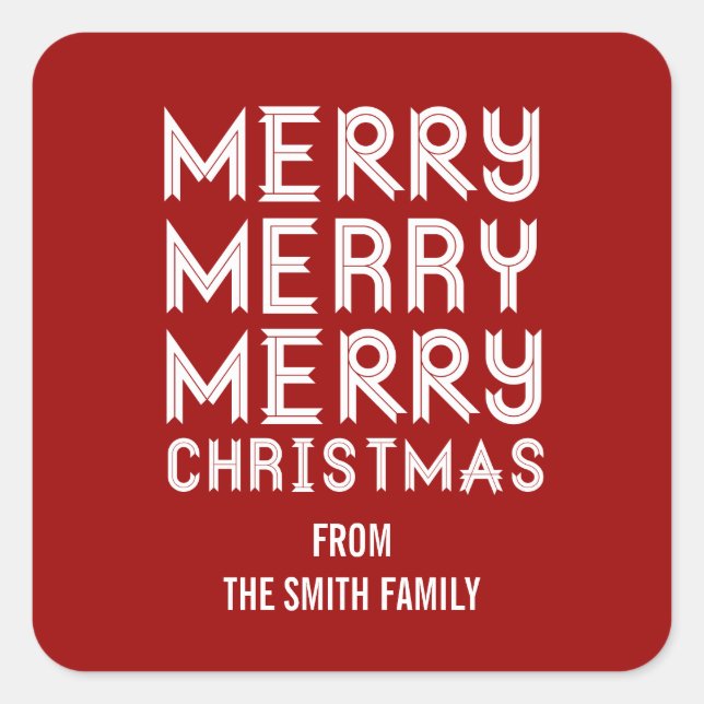 Adesivo Quadrado Rótulos de presentes de Natal Brancos e Vermelhos  (Frente)