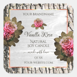 Adesivo Quadrado Rótulos de Produto de Latido de Árvores Brancas