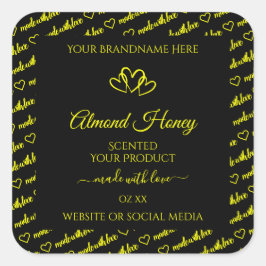 Adesivo Quadrado Rótulos de Produto em Nuvem de Palavra Preta e Ama