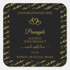 Adesivo Quadrado Rótulos de Produto em Nuvem Preto e Dourado para P