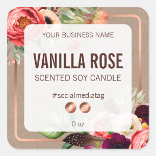Adesivo Quadrado Rótulos de Produto Floral Vintage