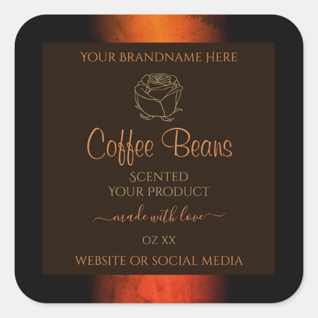 Adesivo Quadrado Rótulos de Produto Marmoso Laranja Luminoso Castan (Frente)