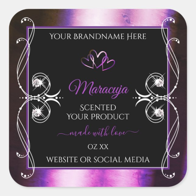 Adesivo Quadrado Rótulos de Produto Preto Roxo Nobres (Frente)