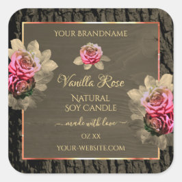 Adesivo Quadrado Rótulos de Produtos para Rosas Rosa Rosa de Madeir