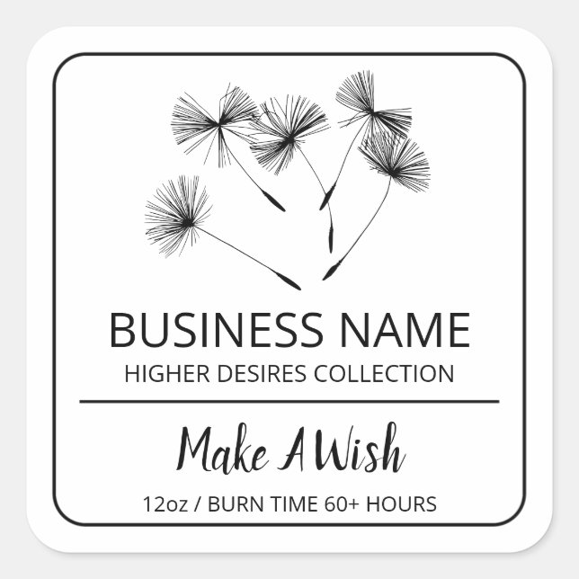 Adesivo Quadrado Rótulos de Velas Brancas de Sementes de Dandelion  (Frente)