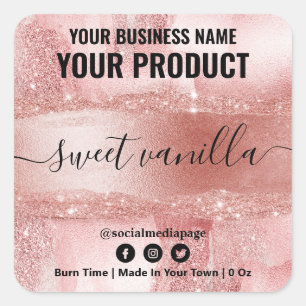 Adesivo Quadrado Rótulos De Velas De Soja Em Estilo De Glitter E T