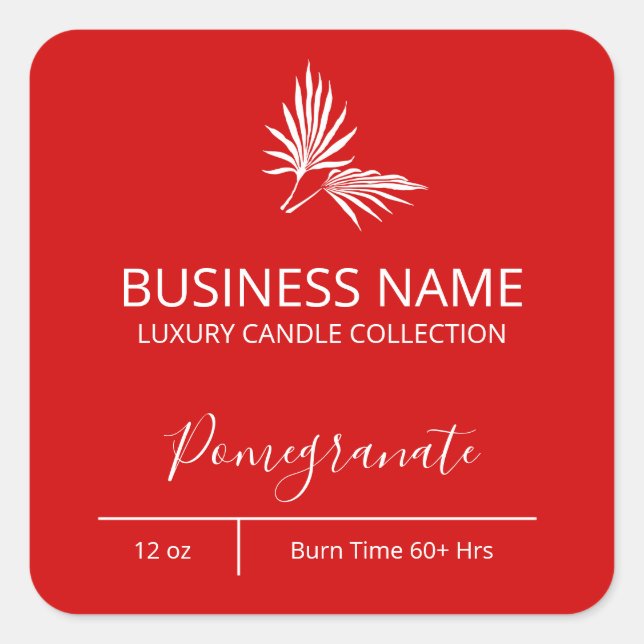 Adesivo Quadrado Rótulos de Velas Vermelhas de Folha de Palma Moder (Frente)