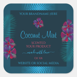 Adesivo Quadrado Rótulos do Produto Teal Flores Vermelhas Roxas Hav