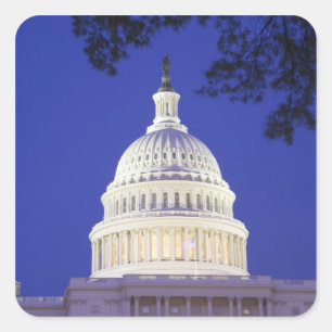 Adesivo Quadrado Rotunda do Capitólio dos EUA à noite, Washington