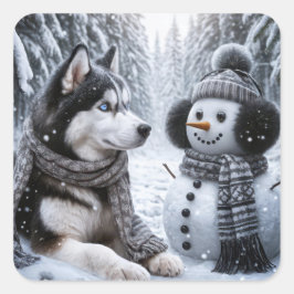 Adesivo Quadrado Rouco e boneco de neve em Winter Woods