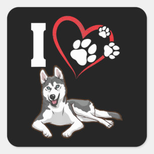 Adesivo Quadrado Rouco Eu Amo O Meu Cachorro Siberiano