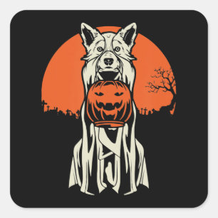 Adesivo Quadrado Rouco Rouco Halloween Engraçado Cachorro Costume