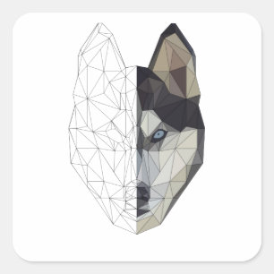 Adesivo Quadrado Rouco Wolf Dog Puppy Animal - Baixa Geometria Poli
