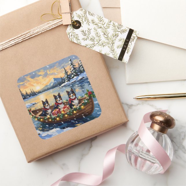 Adesivo Quadrado Rough Collie Christmas Boat Holiday (Presentear)