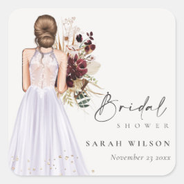 Adesivo Quadrado Roupa de Noiva Lilás Boho Elegante Chá de Panela