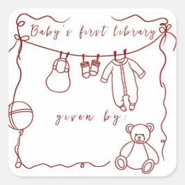 Adesivo Quadrado Roupas de bebê desenhadas à mão - ex-libris