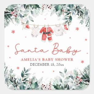 Adesivo Quadrado Roupas de Bebê Santa Baby Vermelho Natal Presente