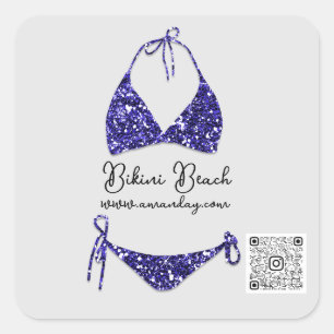 Adesivo Quadrado Roupas de Boutique Código Qr Biquíni Azul Marinho 