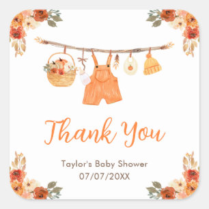 Adesivo Quadrado Roupas de Outono Menino Baby Shower Obrigado