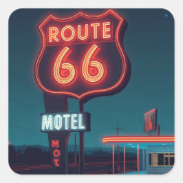 Adesivo Quadrado Route 66 Neon Motel Night Travel Art