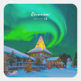 Adesivo Quadrado Rovaniemi, Finlândia - Magia Aurora