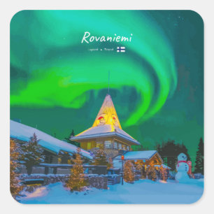 Adesivo Quadrado Rovaniemi, Finlândia - Magia Aurora