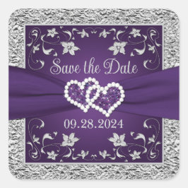 Adesivo Quadrado Roxo, Cinzas Adoram Corações Casados Salvem a Data