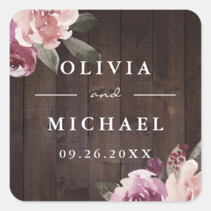 Adesivo Quadrado Roxo de malva $ amora silvestre rústico casamento 