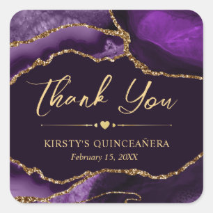 Adesivo Quadrado Roxo e Dourado Ágata Falsa Brilhante Quinceanera