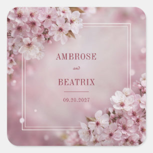 Adesivo Quadrado Roxo Etéreo de Rosa Bege Flor de Cerejeira Bokeh C