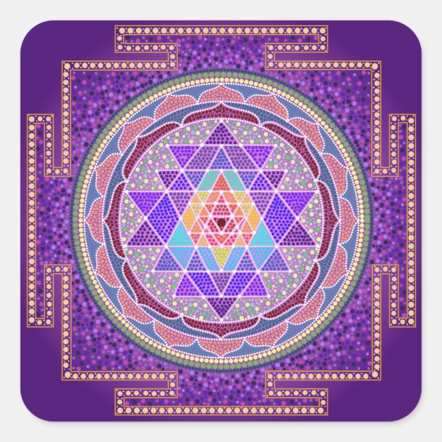 Adesivo Quadrado Roxo Sri Yantra (Frente)
