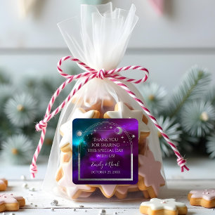 Adesivo Quadrado Roxo Turquesa Prateado Agradecimento Casamento Cel