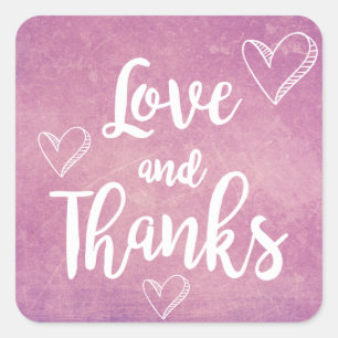 Adesivo Quadrado Roxo Vintage Obrigado Corações Brancos de Amor Gru