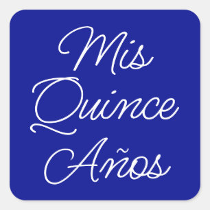 Adesivo Quadrado Royal Azul Branco Moderno Script Mis Quince Anos