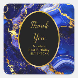 Adesivo Quadrado Royal Blue and Gold Marble Agate Birthday Party