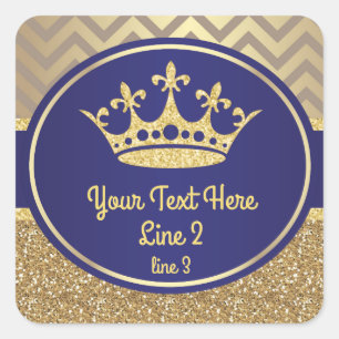 Adesivo Quadrado Royal Blue Dourado Prince Label Sticker
