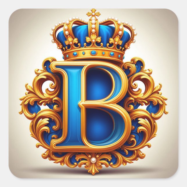 Adesivo Quadrado Royal Blue Letter B Monogram (Frente)