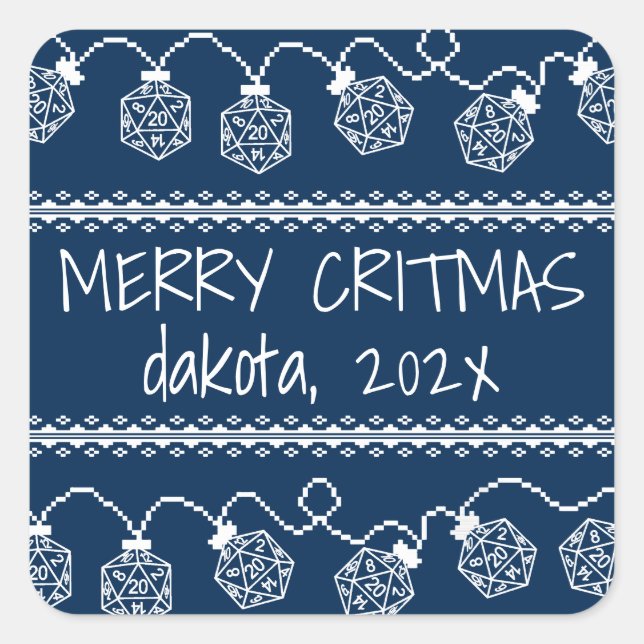 Adesivo Quadrado RPG Luzes azuis | Fantasy Tabletop Gamer Dice (Frente)